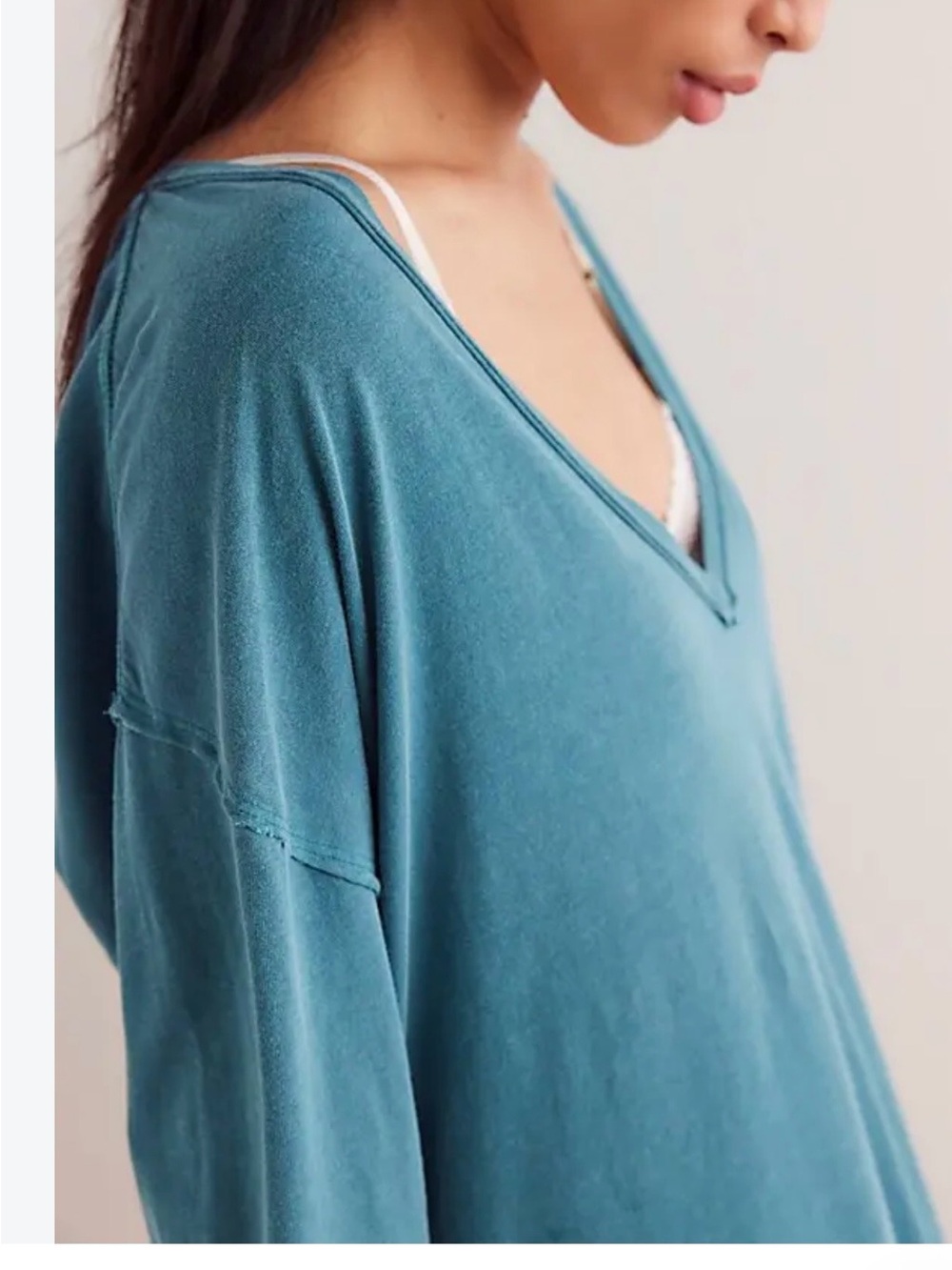 We The Free Washed V-Neck Long Sleeve Top in Teal